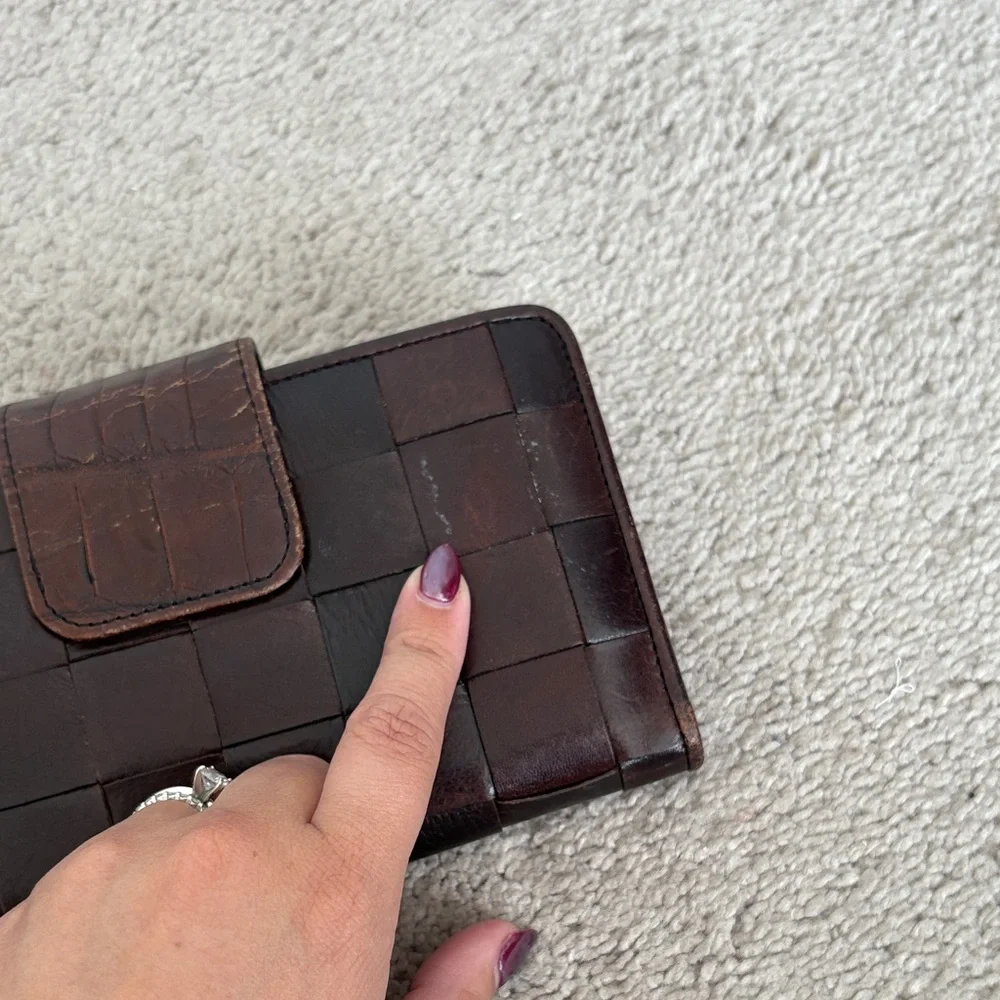 Brighton Vintage Brown Woven Leather Wristlet - Picture 3 of 14